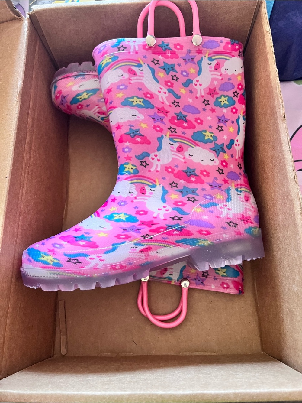 Girls' Pink Unicorn Rain Boots with Easy Pull Handles